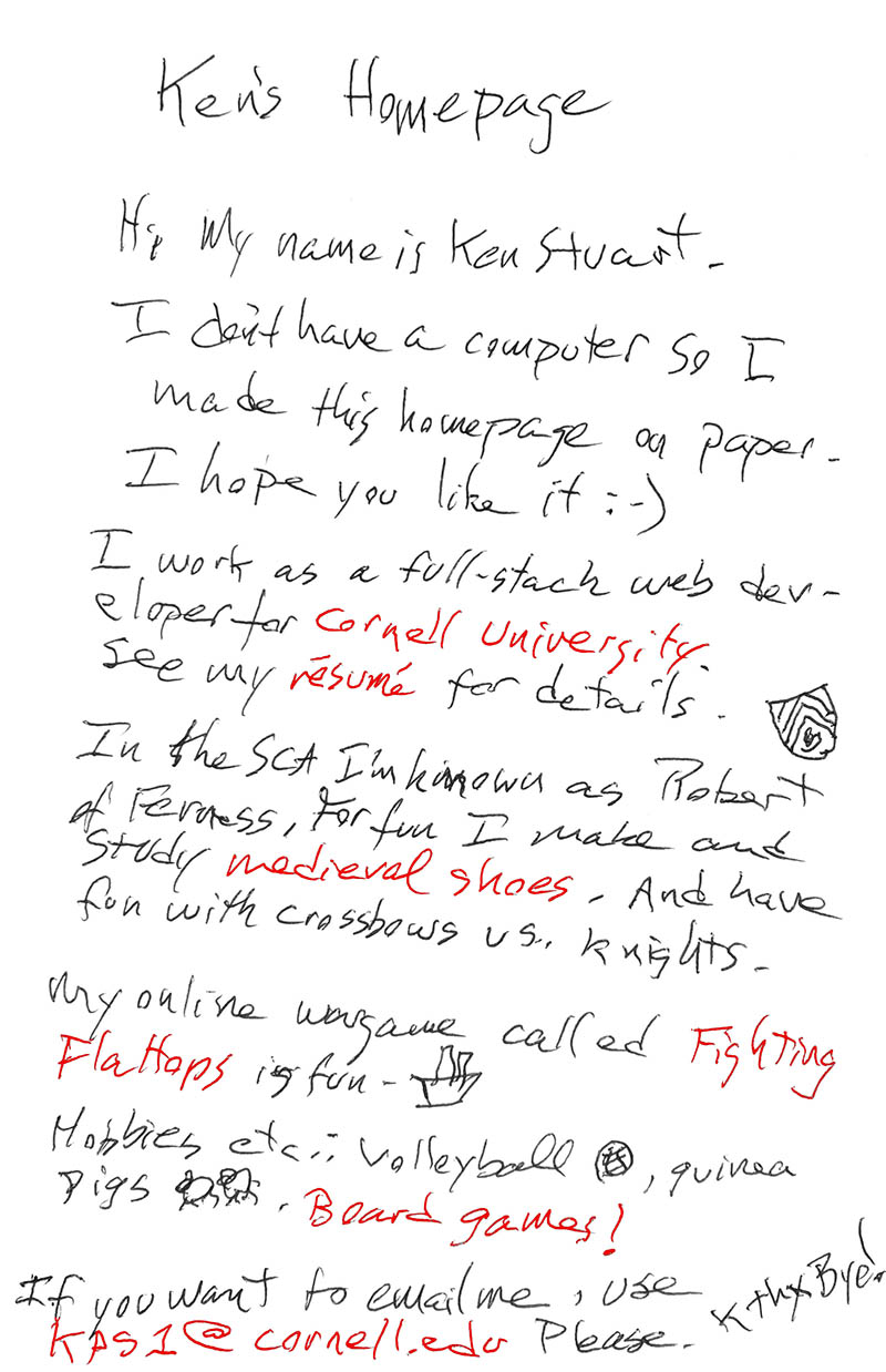 handwritten page using an HTML map to define clickable areas